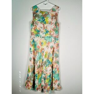 Evan Picone Black Label Dress Size 16 Sleeveless Tank Floral Aqua Mist Maxi